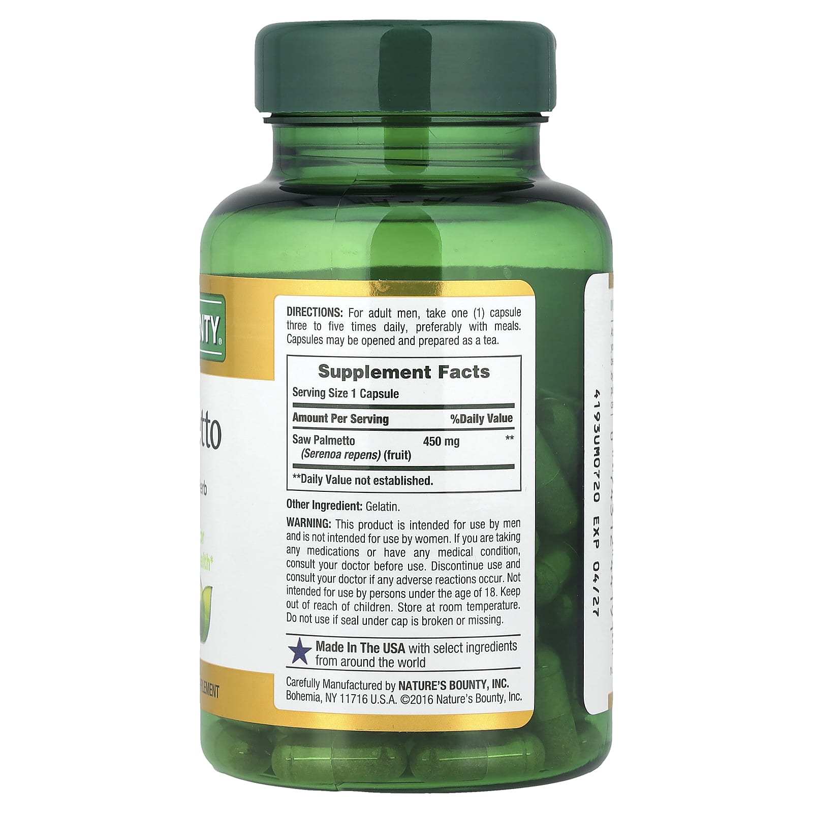 Nature's Bounty, Saw Palmetto, 450 mg, 100 Capsules - Image 2