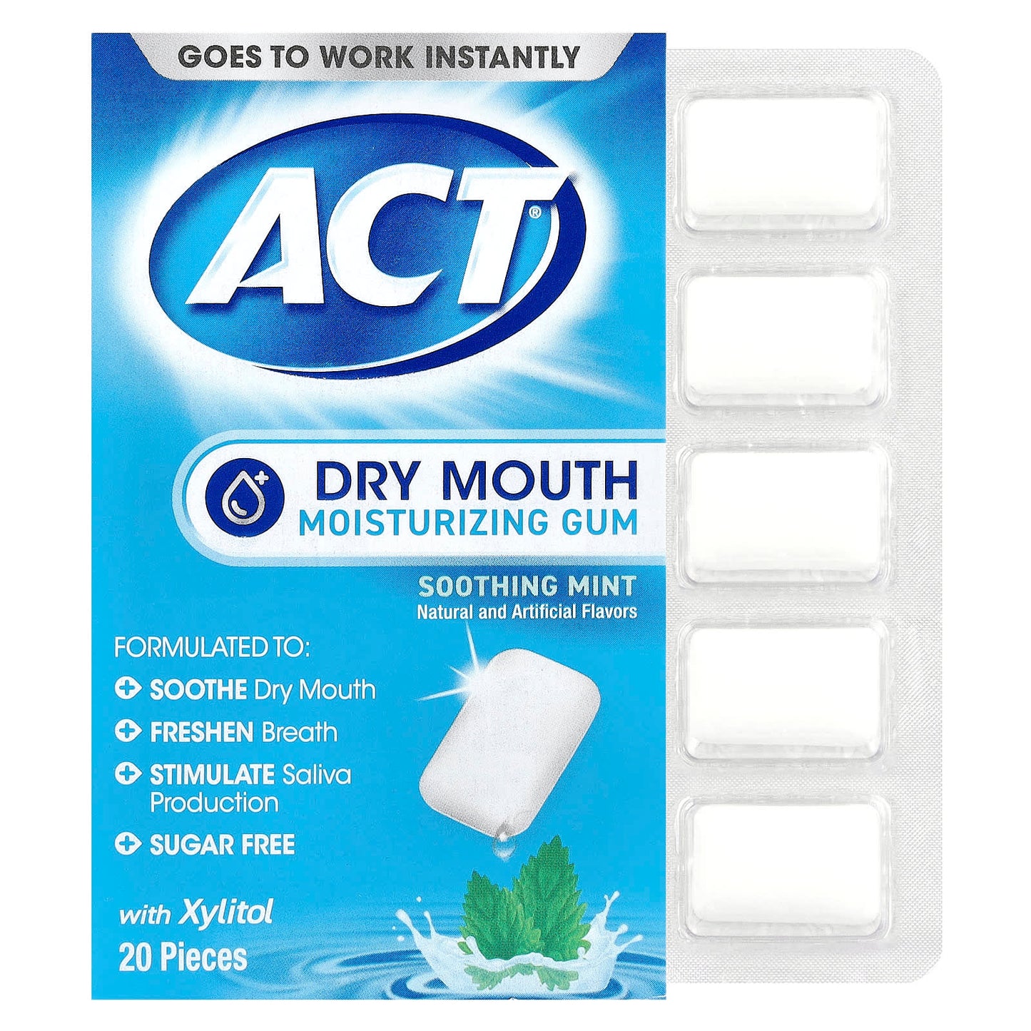 Act Dry Mouth Moisturizing Gum with Xylitol & Soothing Mint - Image 1
