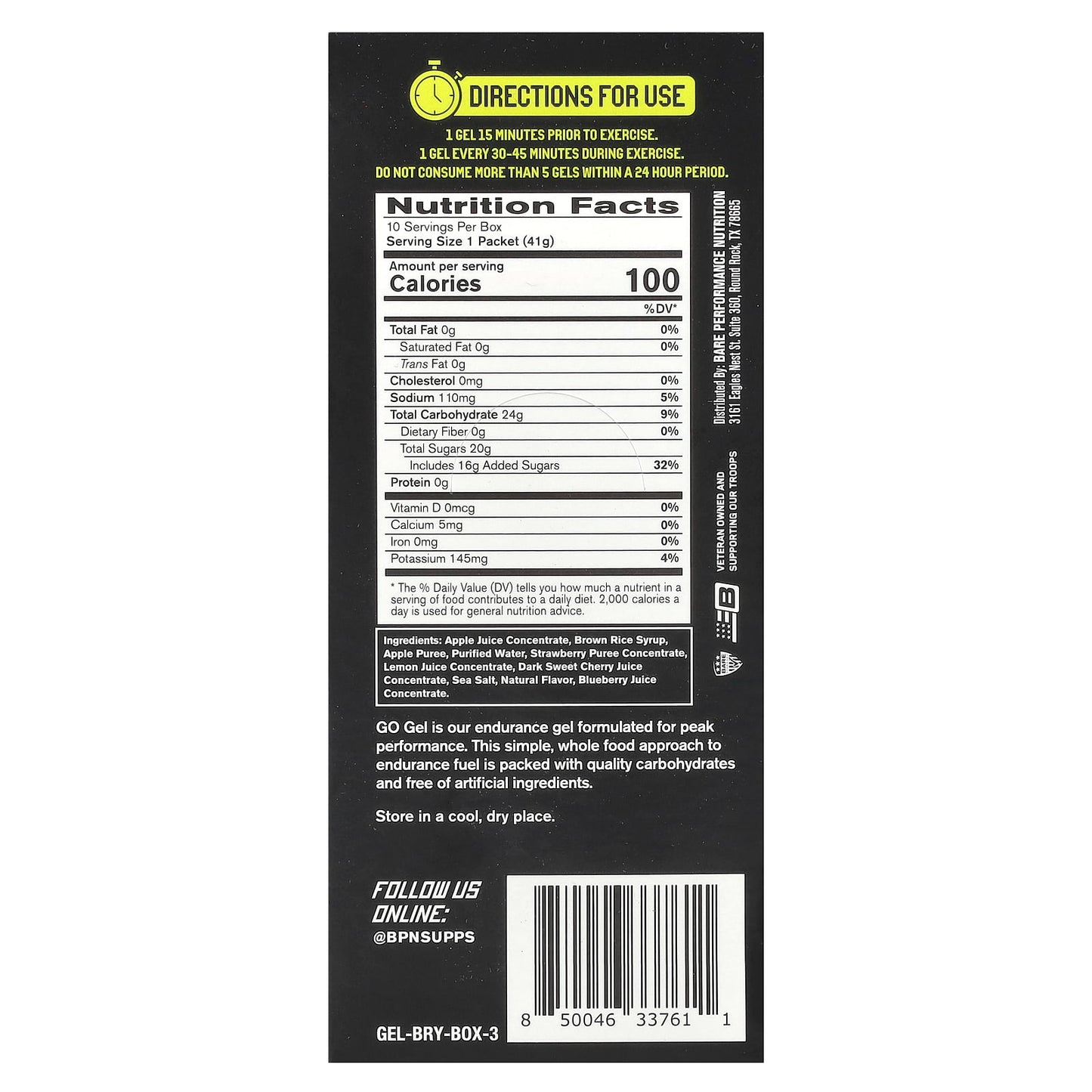 BPN Go Gel Endurance Energy Gels, 10 Packets, 24g Carbs Each - Image 2
