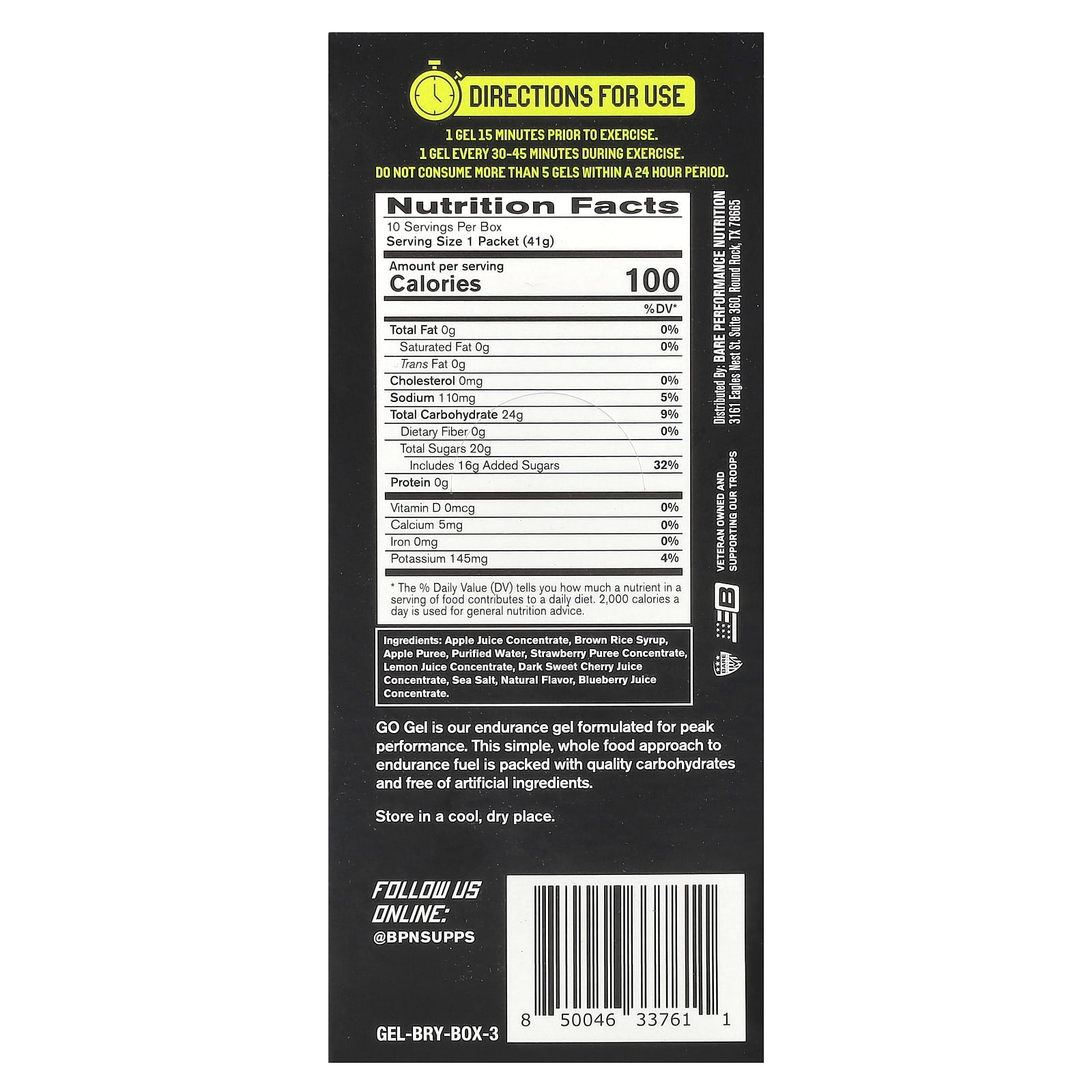 BPN Go Gel Endurance Energy Gels, 10 Packets, 24g Carbs Each - Image 2