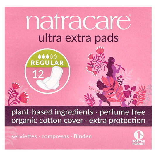 Natracare, Ultra Extra Pads, Organic Cotton Cover, Regular, 12 Pads - Image 1