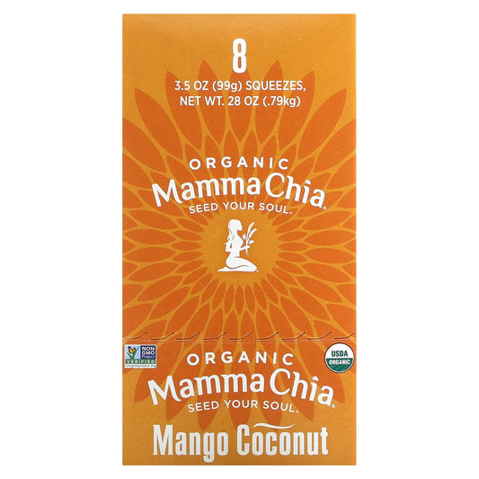 Mamma Chia, Organic Chia Squeeze, Vitality Snack, Mango Coconut, 8 Squeezes, 3.5 oz (99 g) Each - Image 1
