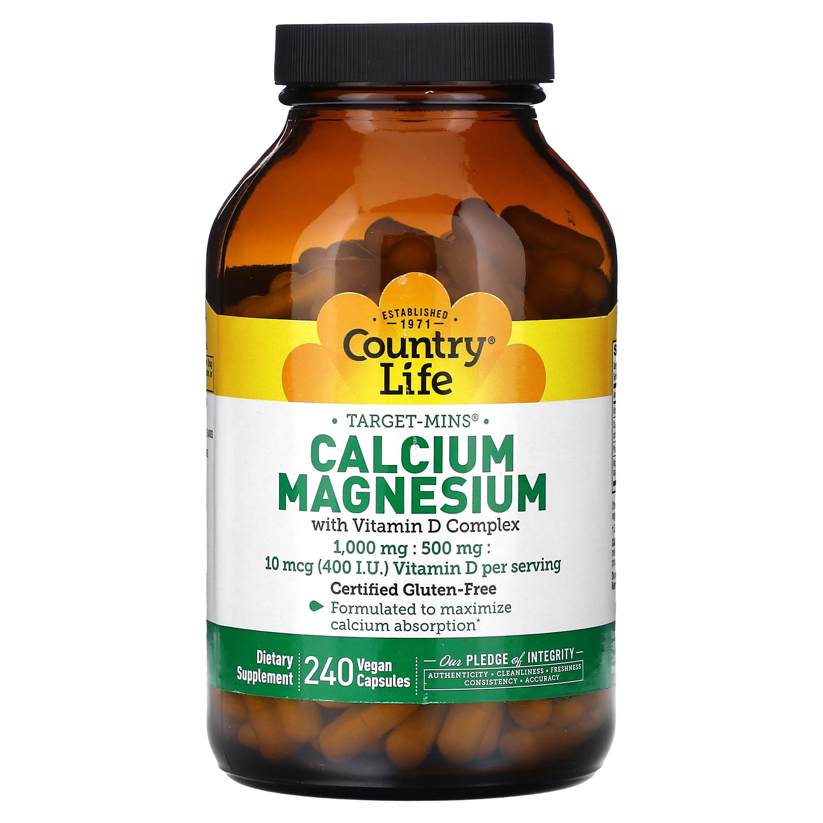 Country Life Target-Mins Calcium Magnesium with Vitamin D (240 Vegan Capsules) - Image 1