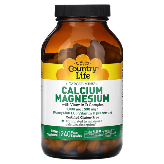 Country Life Target-Mins Calcium Magnesium with Vitamin D (240 Vegan Capsules) - Image 1