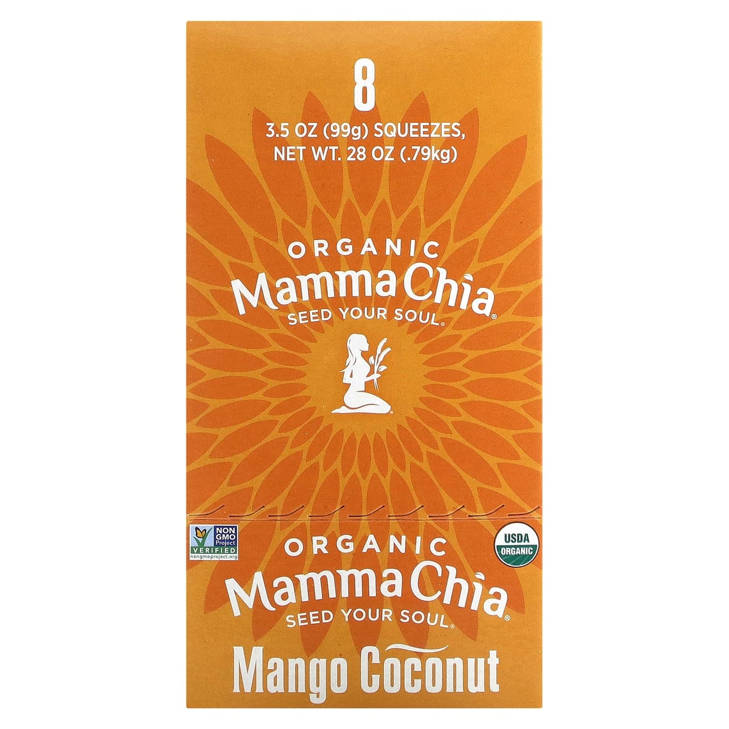 Mamma Chia, Organic Chia Squeeze, Vitality Snack, Mango Coconut, 8 Squeezes, 3.5 oz (99 g) Each - Image 1