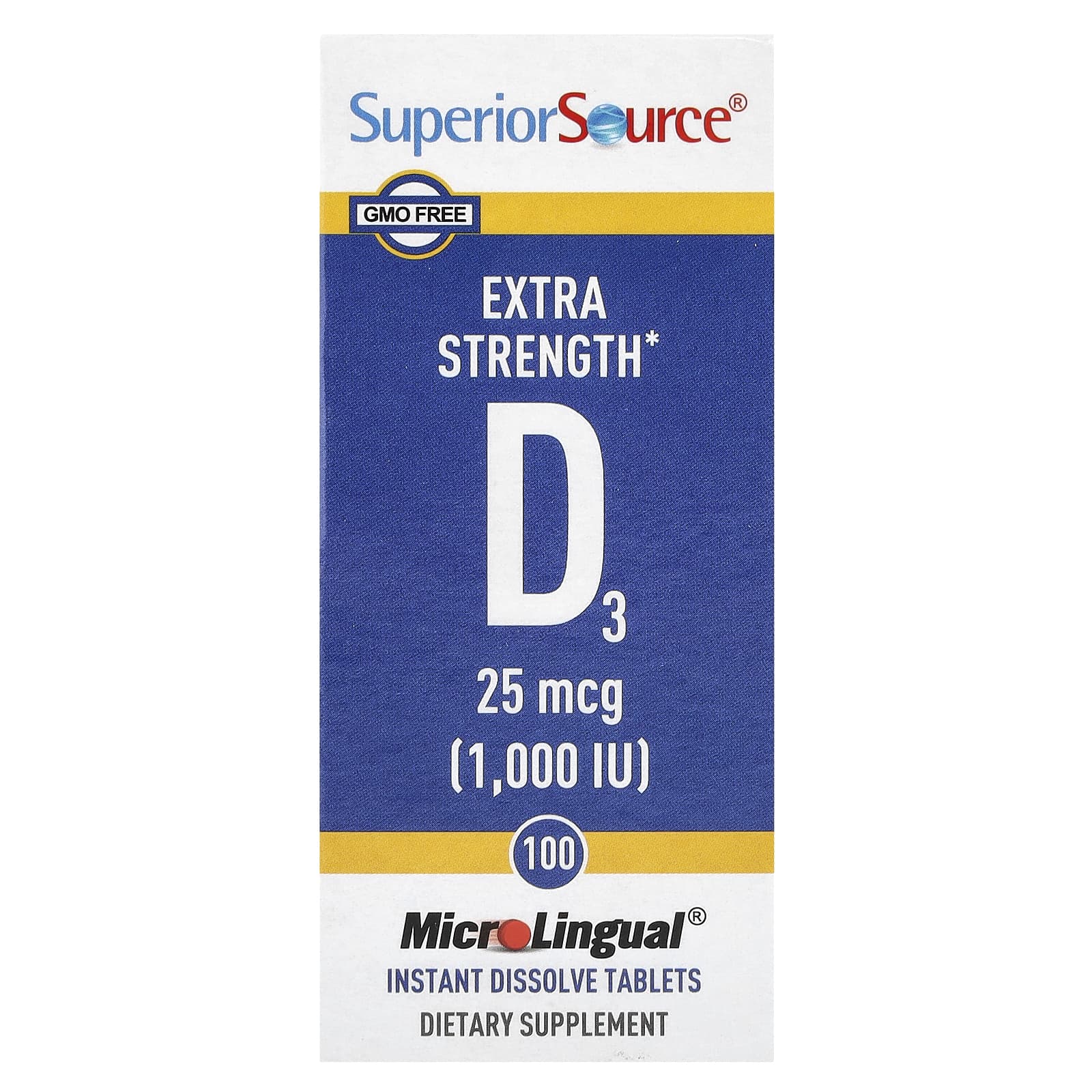 Superior Source, D3, Extra Strength, 25 mcg (1,000 IU), 100 MicroLingual® Instant Dissolve Tablets - Image 1