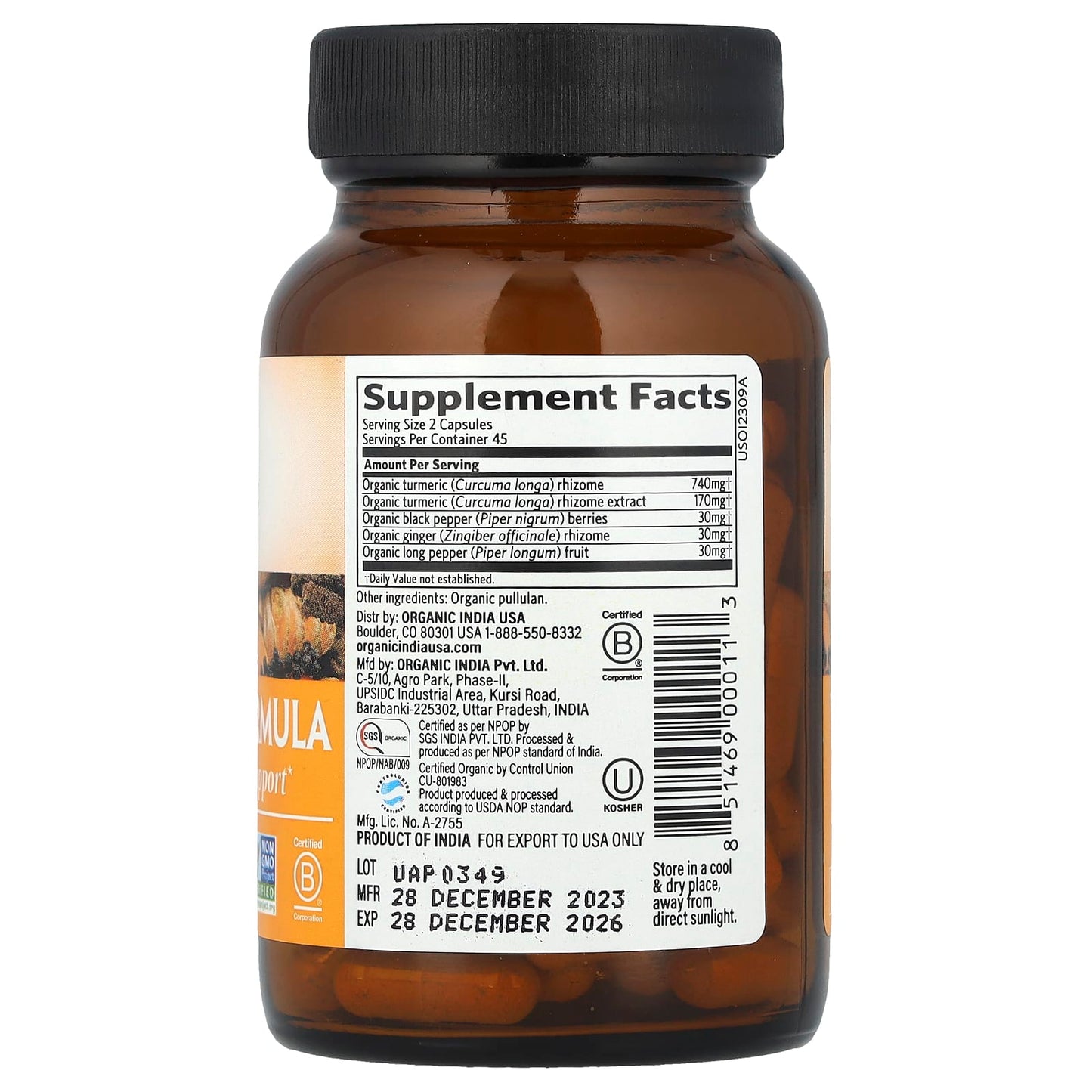 Organic India, Turmeric Formula, 90 Vegetarian Caps - Image 2