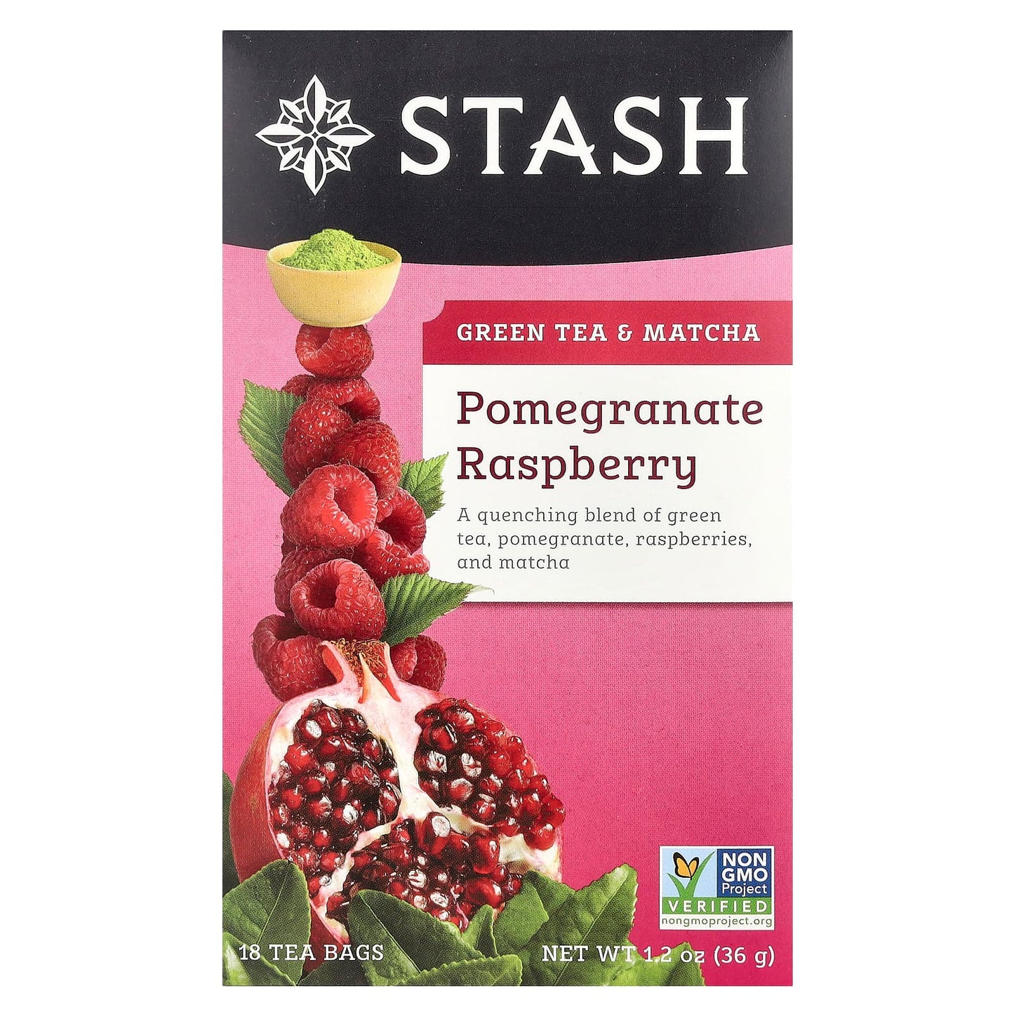 Stash Tea, Green Tea & Matcha, Pomegranate Raspberry, 18 Tea Bags, 1.2 oz (36 g) - Image 1