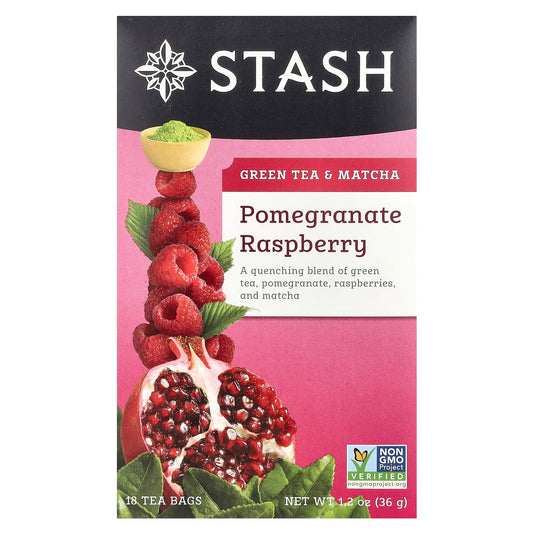 Stash Tea, Green Tea & Matcha, Pomegranate Raspberry, 18 Tea Bags, 1.2 oz (36 g) - Image 1