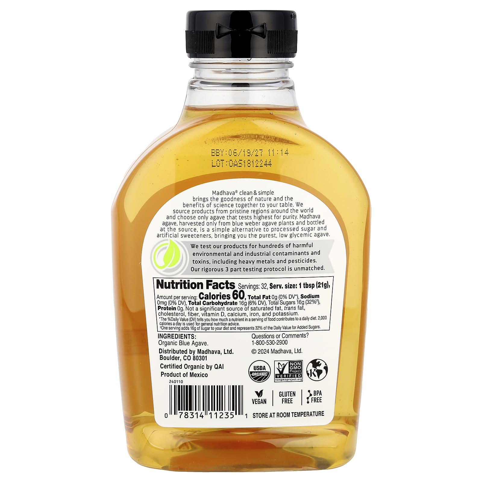 Madhava, Organic Light Agave, 23.5 oz (667 g) - Image 2