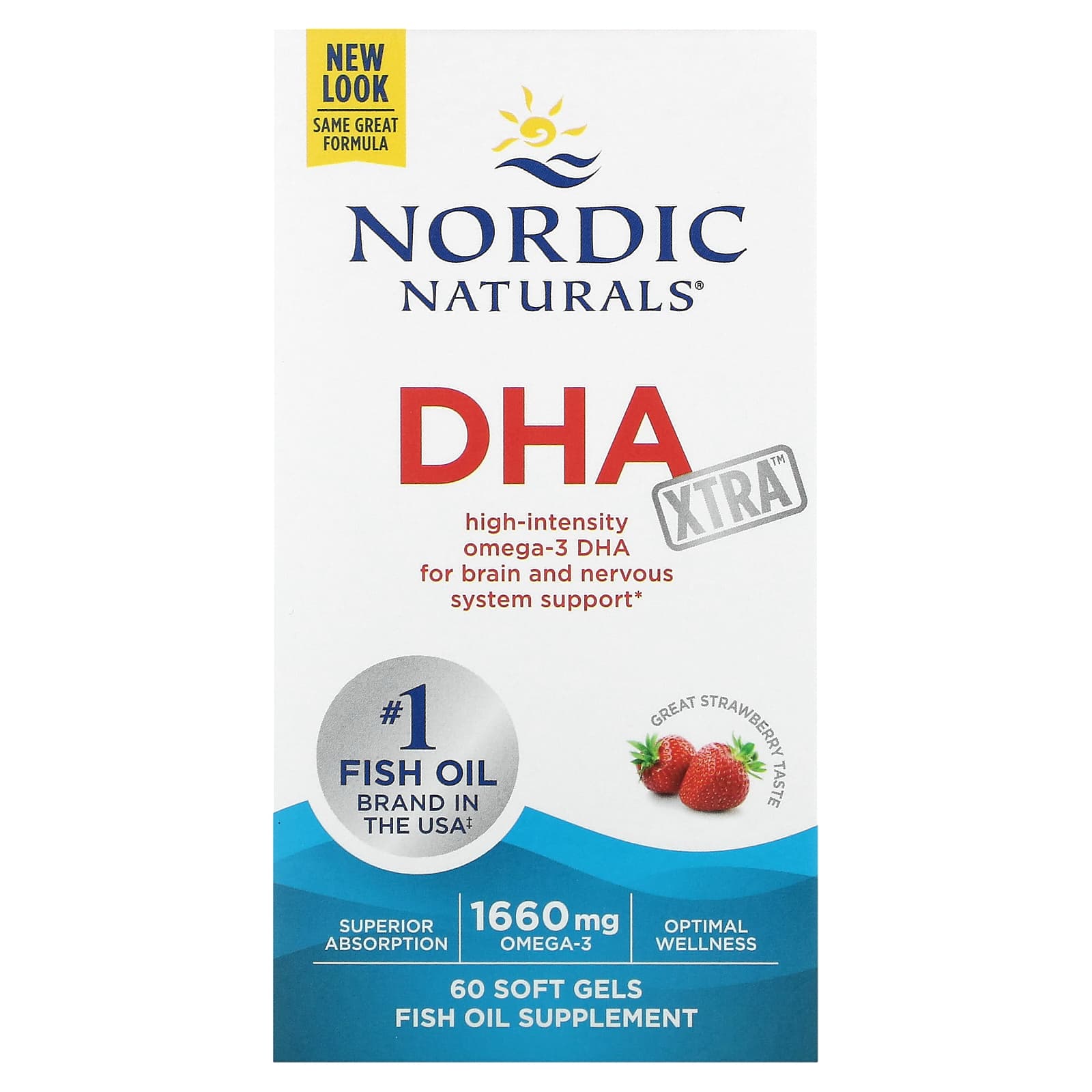 Nordic Naturals, DHA Xtra, Strawberry, 60 Soft Gels - Image 1