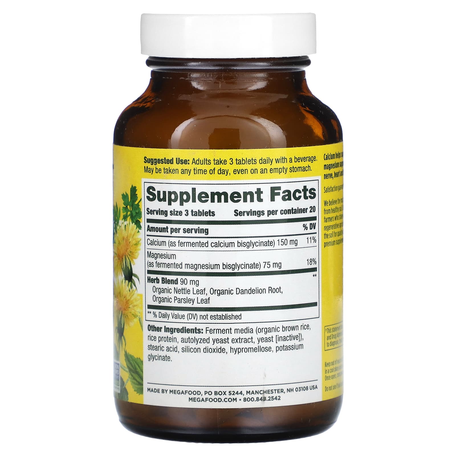 MegaFood, Calcium & Magnesium,  60 Tablets - Image 2