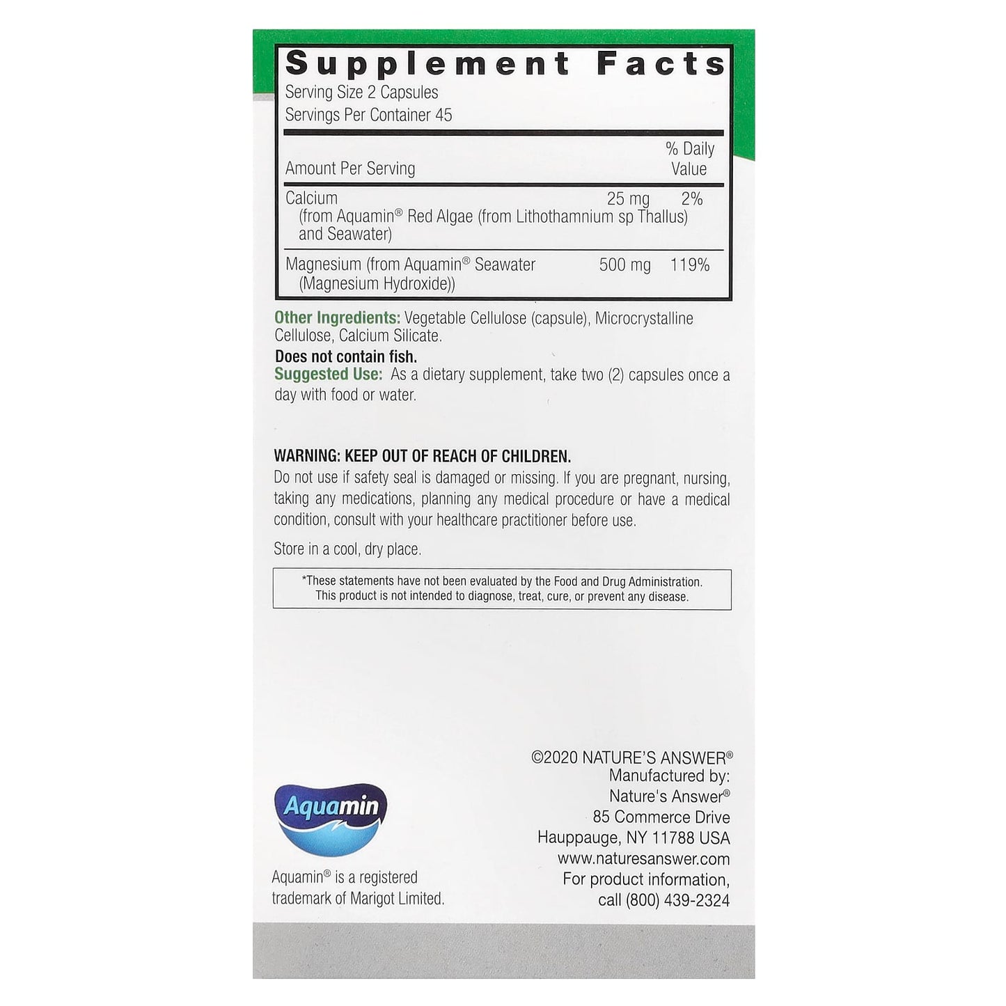 Nature's Answer, Marine Based Magnesium, 90 Vegetarian Capsules - Image 2