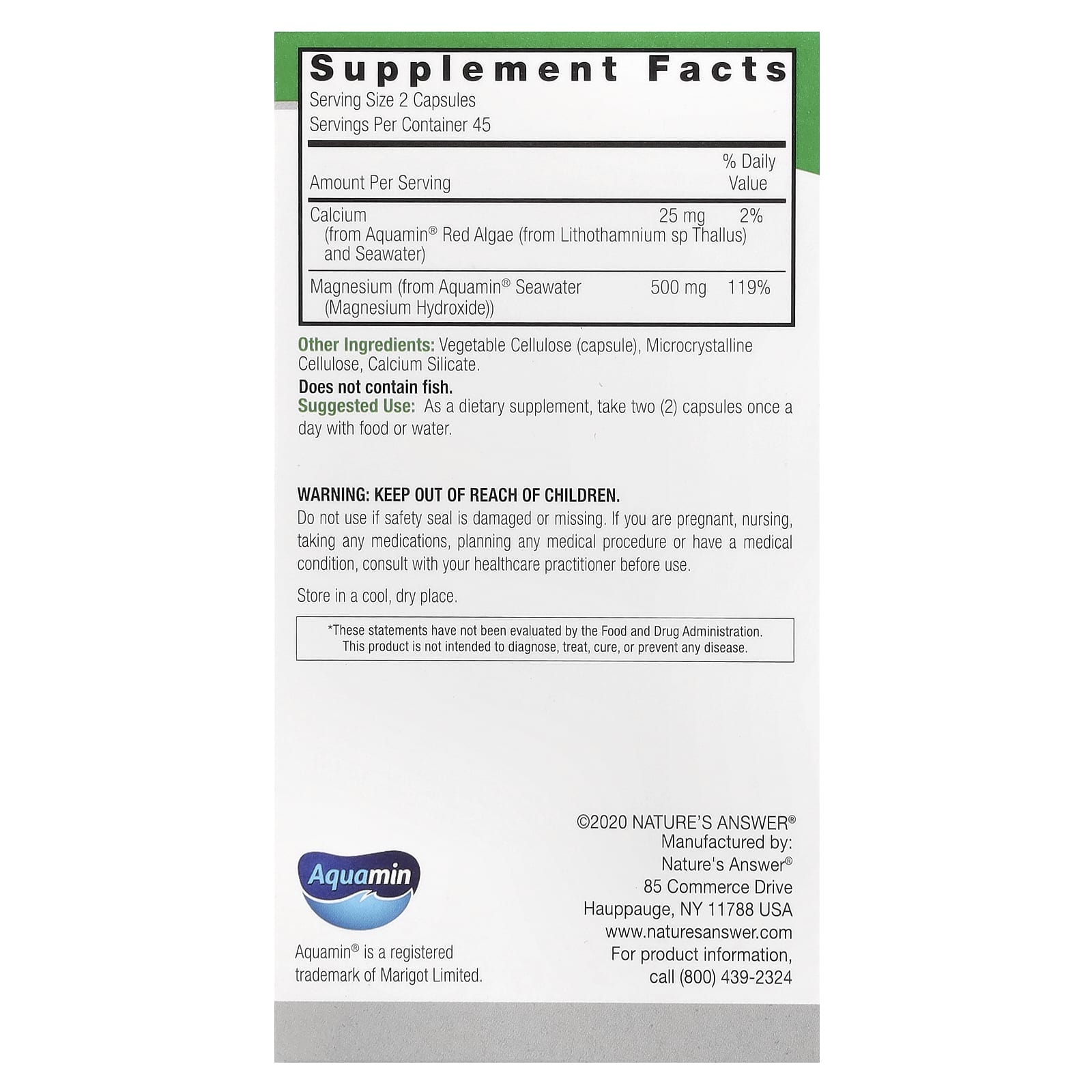Nature's Answer, Marine Based Magnesium, 90 Vegetarian Capsules - Image 2