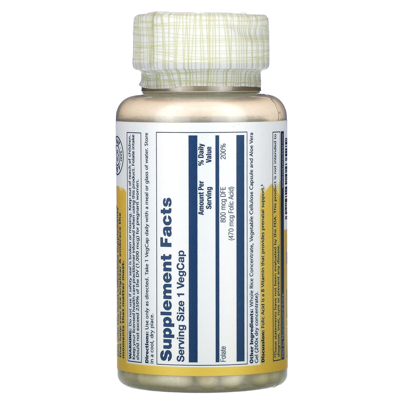 Solaray, Folic Acid, 470 mcg, 100 VegCaps - Image 2