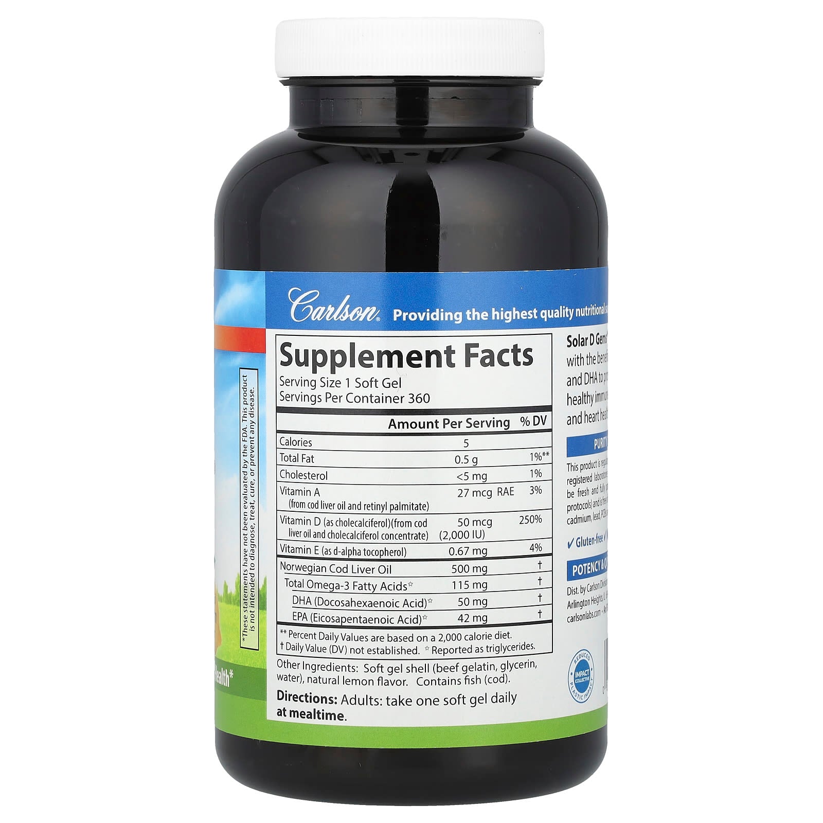 Carlson Solar D Gems Vitamin D3 Omega-3s Soft Gels - Image 2