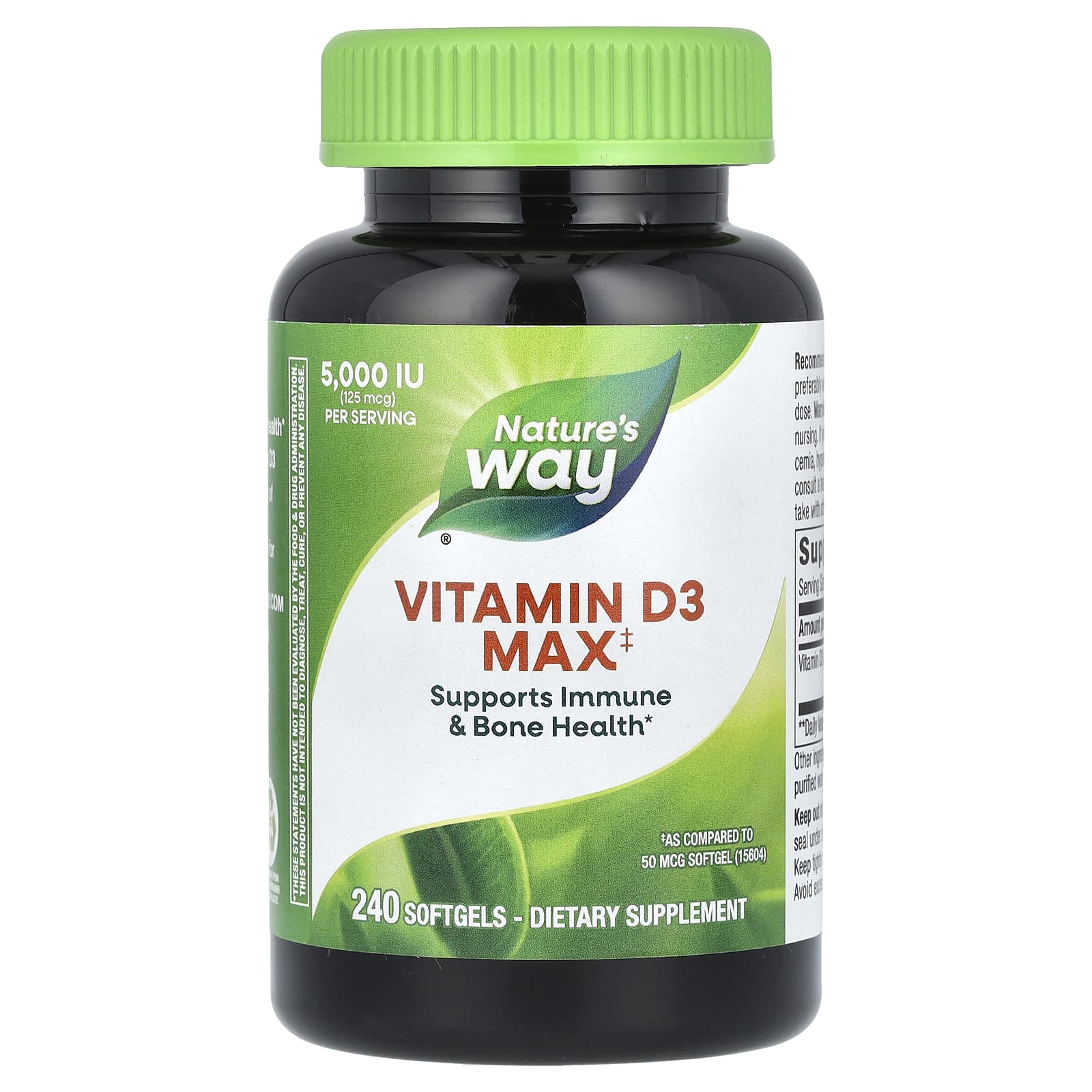 Nature's Way, Vitamin D3 Max, 125 mcg (5,000 IU), 240 Softgels - Image 1