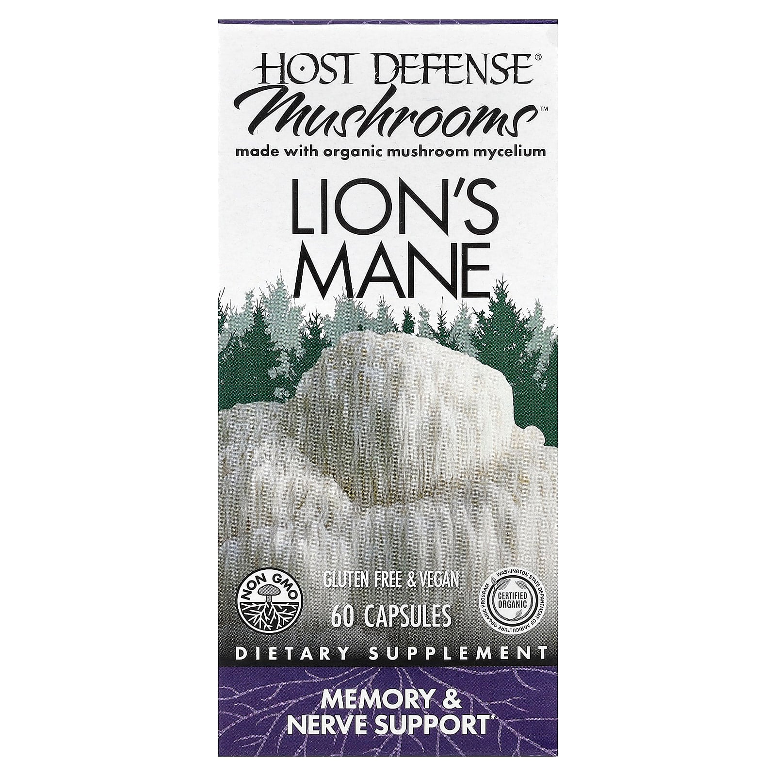 Lion's Mane Capsules for Memory & Nerve Support by Host Defense - Image 1
