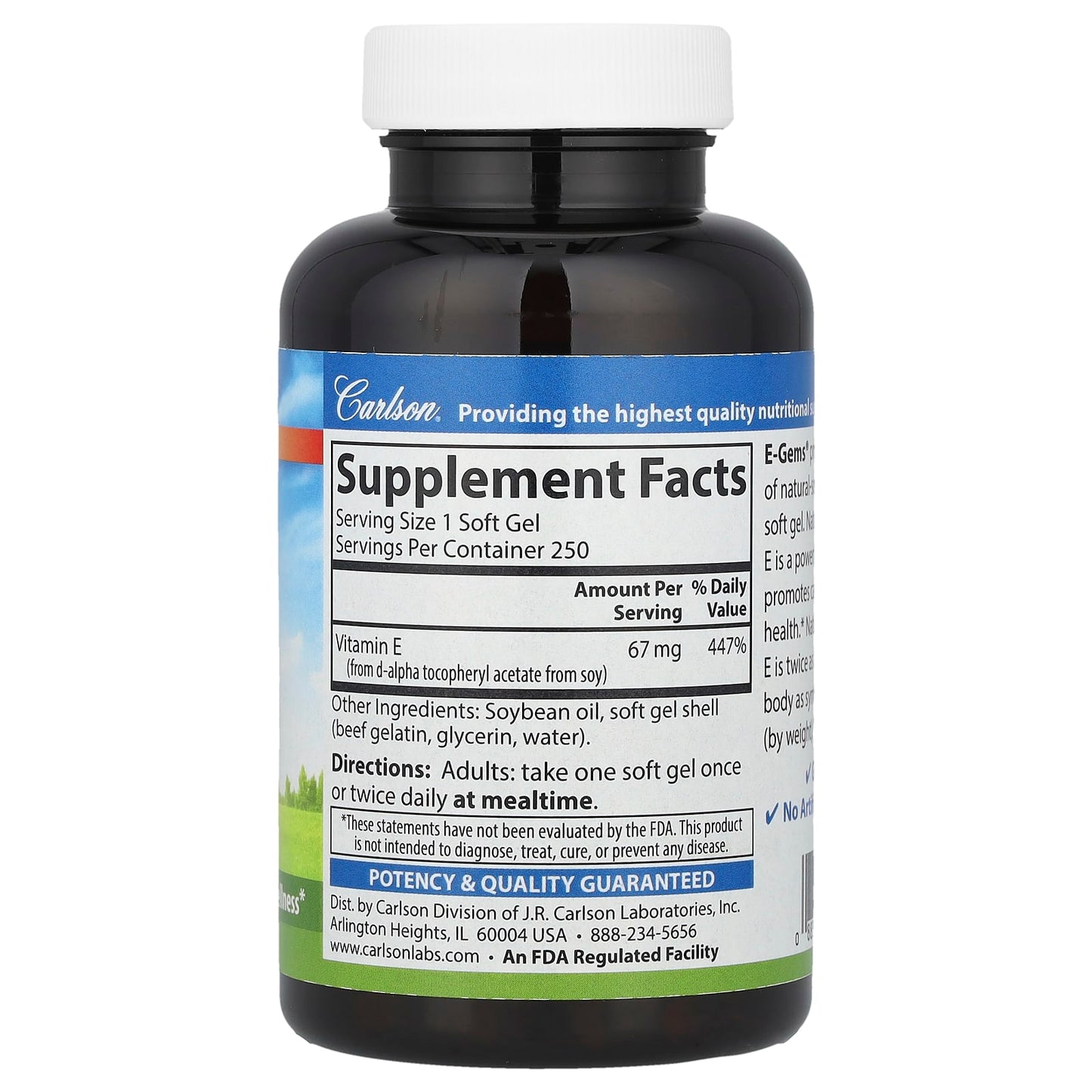 Carlson E-Gems Vitamin E Softgels 250 Count - Image 2