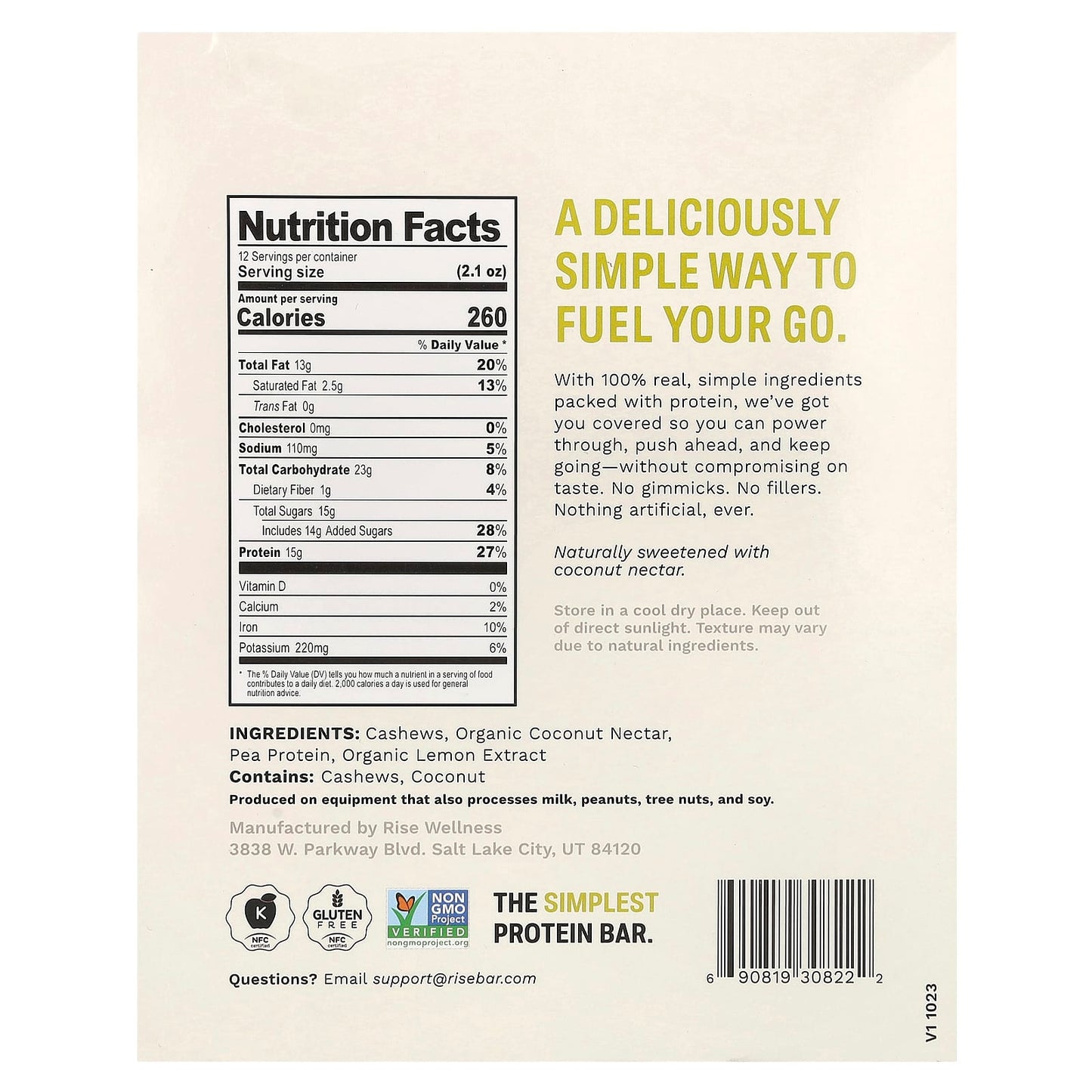 Rise Bar, Protein Bar, Lemon Cashew, 12 Bars, 2.1 oz (60 g) Each - Image 2