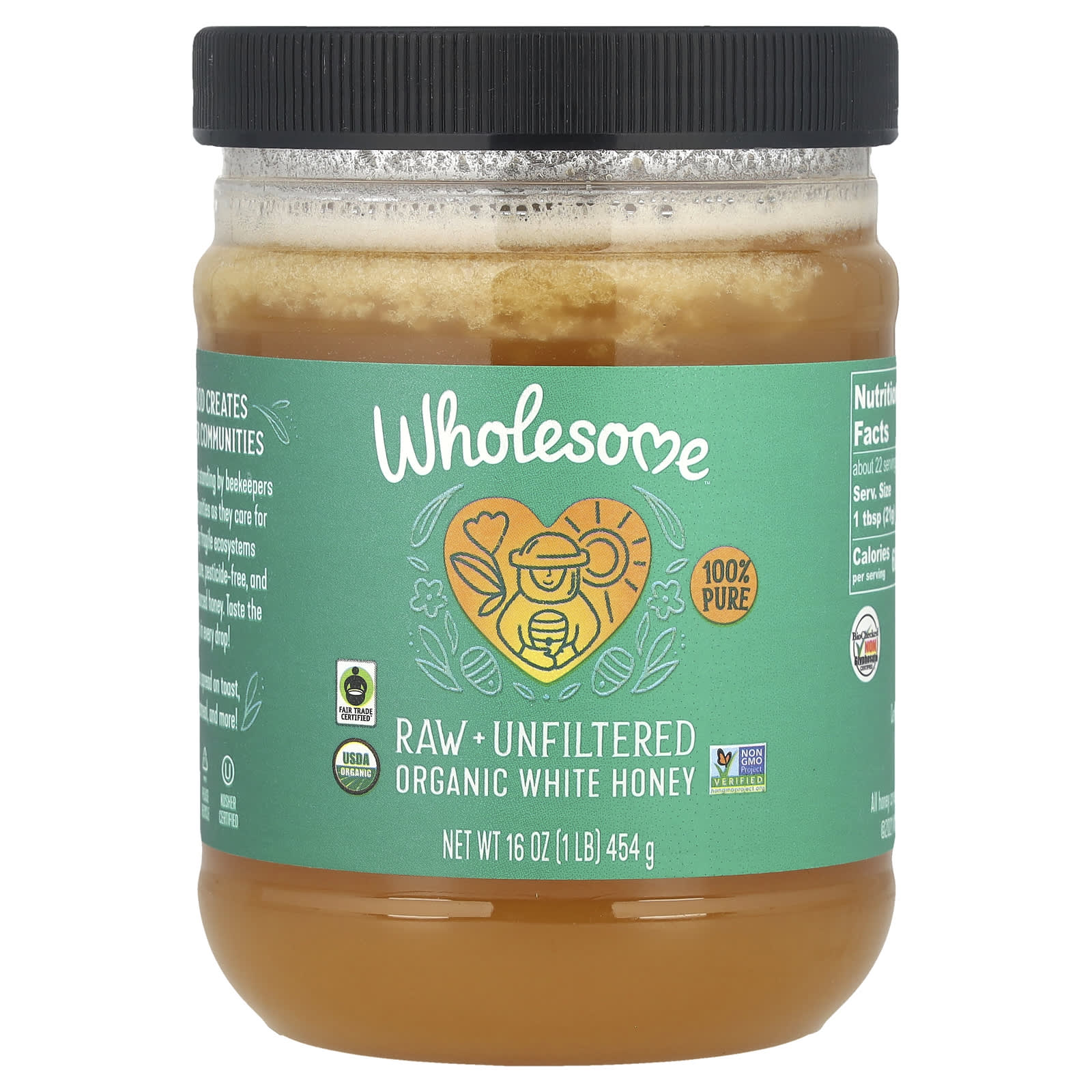 Wholesome Sweeteners, Raw + Unfiltered Organic White Honey , 16 oz (454 g) - Image 1