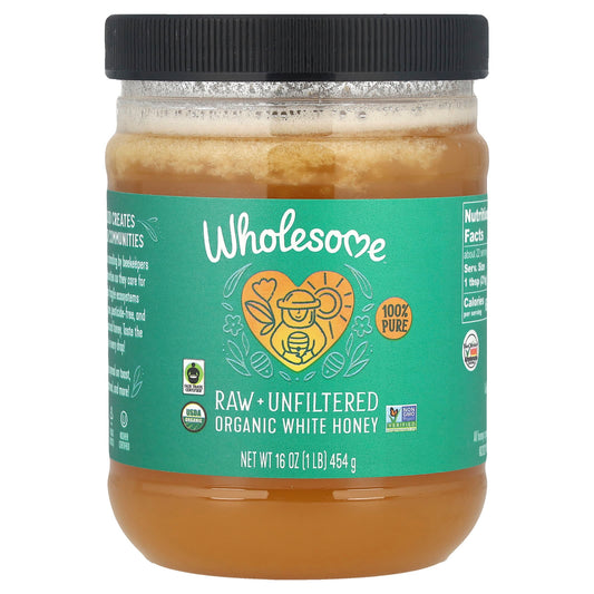 Wholesome Sweeteners, Raw + Unfiltered Organic White Honey , 16 oz (454 g) - Image 1