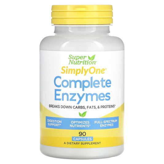 Super Nutrition, SimplyOne®, Complete Enzymes with Betaine HCl, Ox Bile Extract, Full-Spectrum Enzymes, and Bromelain, 90 Capsules