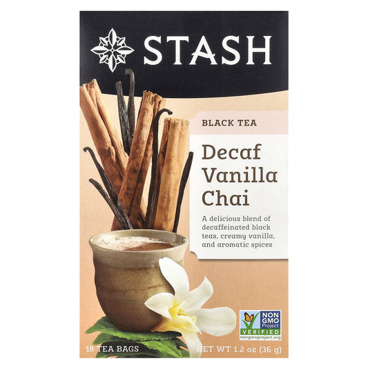 Stash Tea, Black Tea, Vanilla Chai, Decaf, 18 Tea Bags, 1.2 oz (36 g) - Image 1