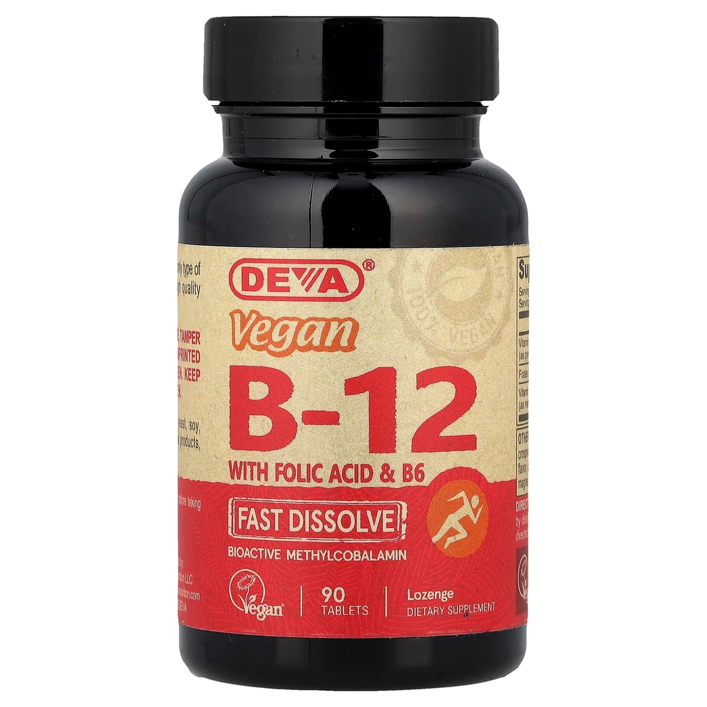 Deva Vegan B12 with Folic Acid & B6 Fast-Dissolve Tablets 90 Count - Image 1