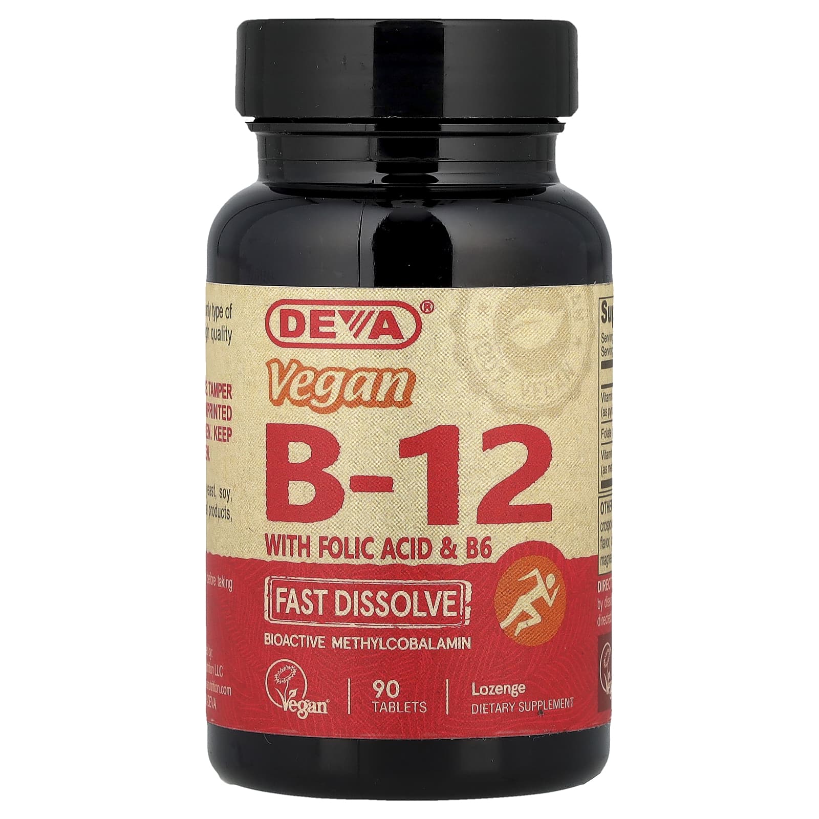 Deva Vegan B12 with Folic Acid & B6 Fast-Dissolve Tablets 90 Count - Image 1
