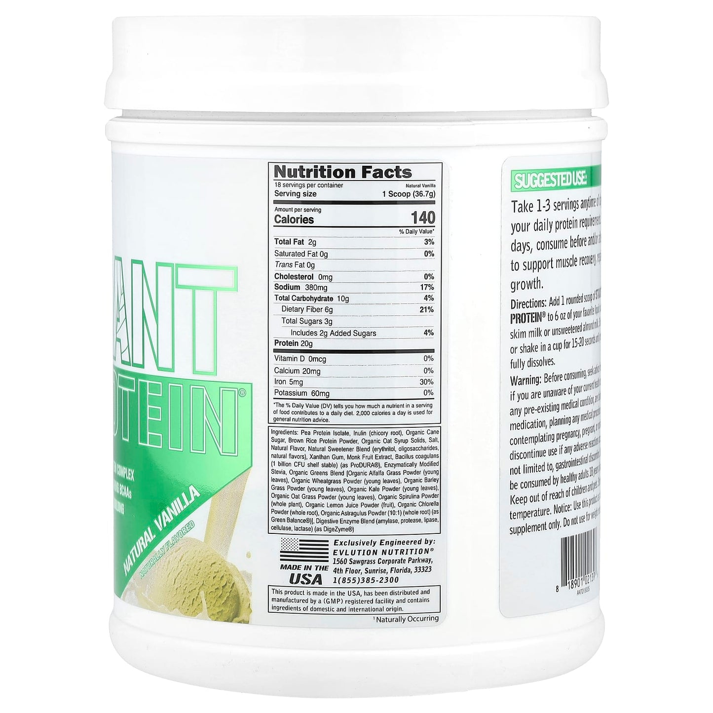 EVLution Nutrition Stacked Plant Protein, Natural Vanilla, 1.5 lb - Image 2