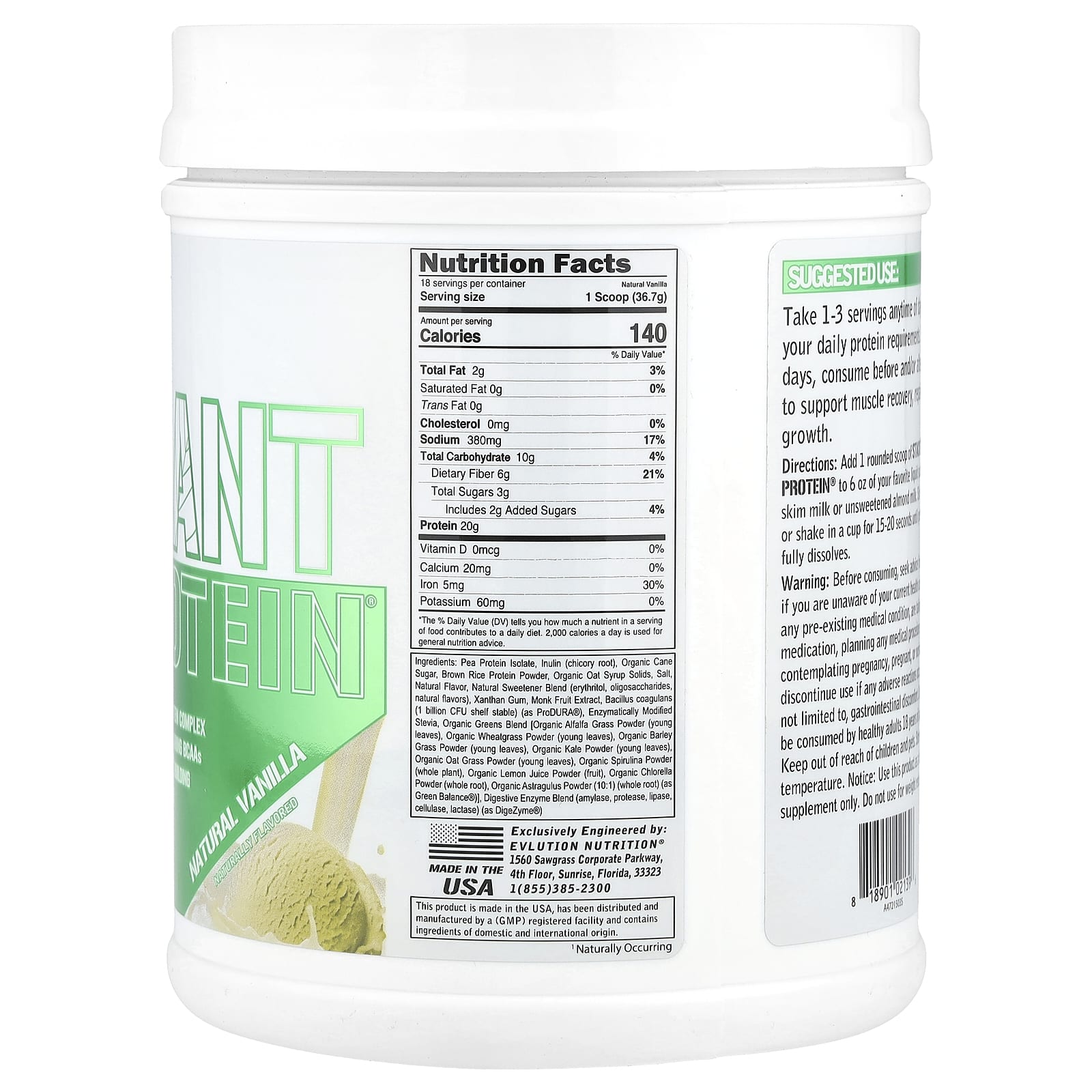 EVLution Nutrition Stacked Plant Protein, Natural Vanilla, 1.5 lb - Image 2