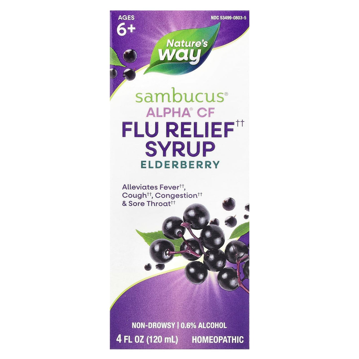 Nature's Way, Sambucus®, Alpha® CF Flu Relief Syrup, Ages 6+, Elderberry, 4 fl oz (120 ml) - Image 1