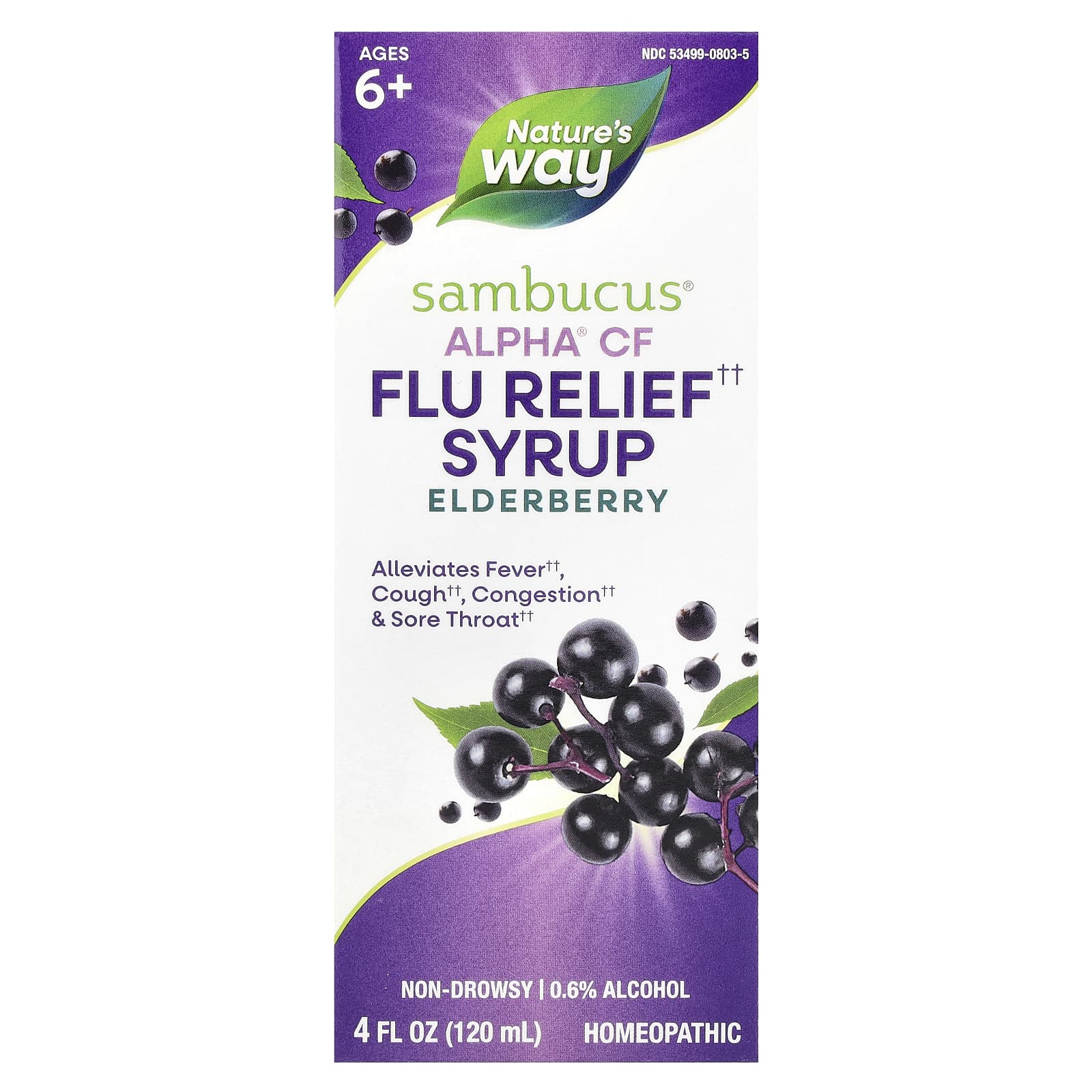 Nature's Way, Sambucus®, Alpha® CF Flu Relief Syrup, Ages 6+, Elderberry, 4 fl oz (120 ml) - Image 1