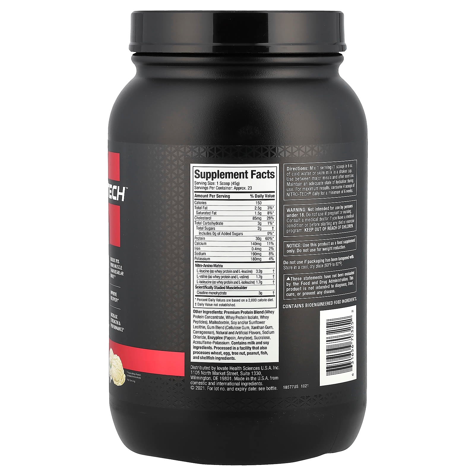 MuscleTech, Nitro-Tech™ Whey Protein, Vanilla Cream, 2.21 lbs (1 kg) - Image 2