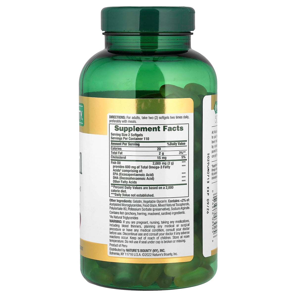 Nature's Bounty, Odor-Less Fish Oil, 1,000 mg, 220 Coated Softgels - Image 2