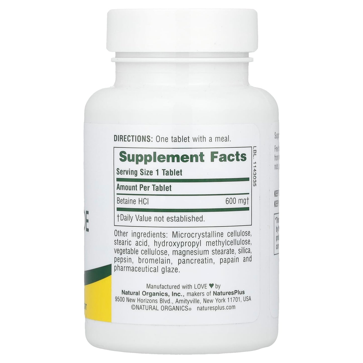 NaturesPlus, Betaine Hydrochloride, 600 mg, 90 Tablets - Image 2