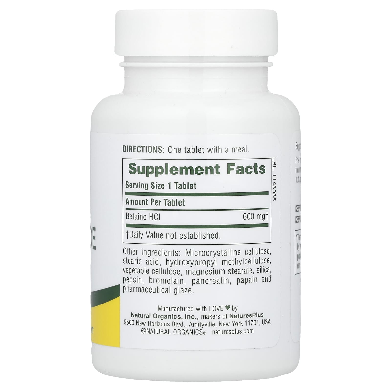 NaturesPlus, Betaine Hydrochloride, 600 mg, 90 Tablets - Image 2