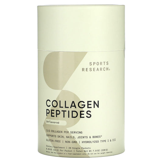 Sports Research, Collagen Peptides, Unflavored, 20 Single Packets, 0.39 oz (11 g) Each - Image 1