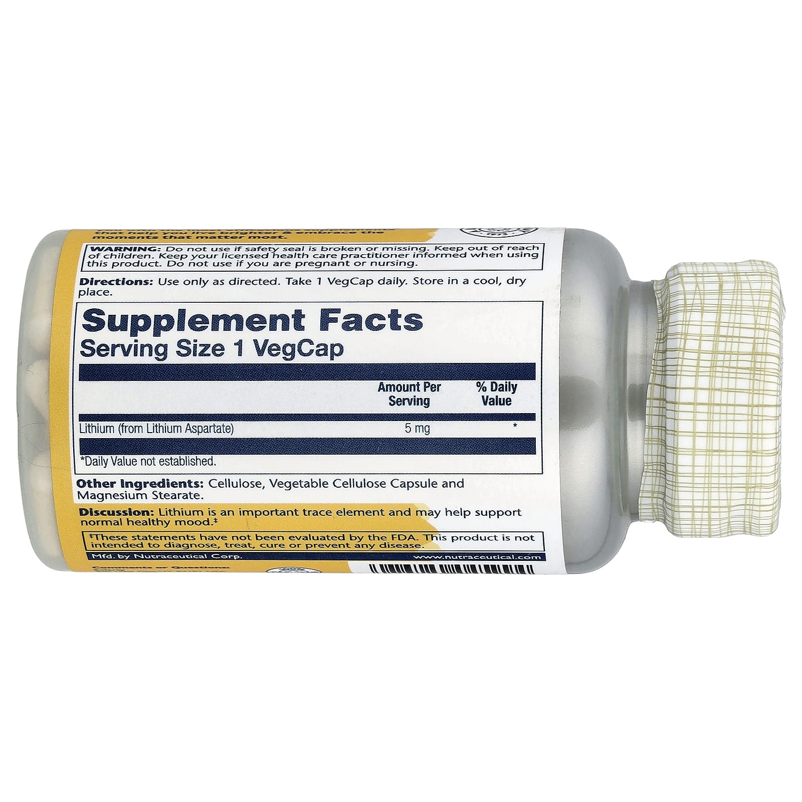 Solaray, Lithium Aspartate, 5 mg, 100 VegCaps - Image 2