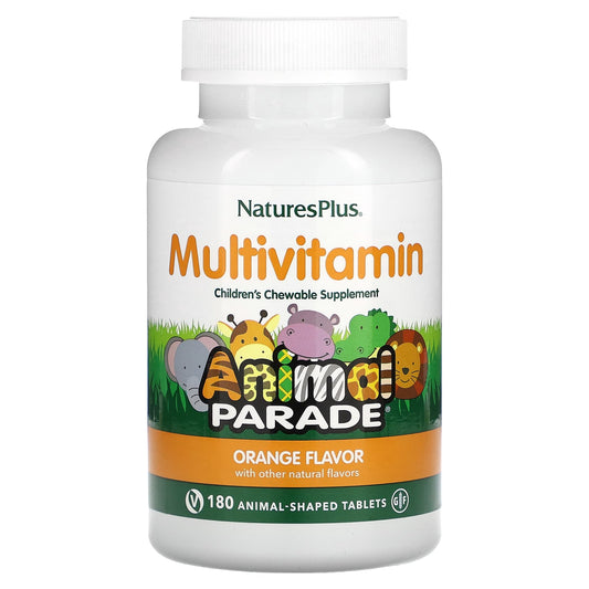 NaturesPlus, Animal Parade, Children's Chewable Multivitamin Supplement, Orange, 180 Animal-Shaped Tablets - Image 1