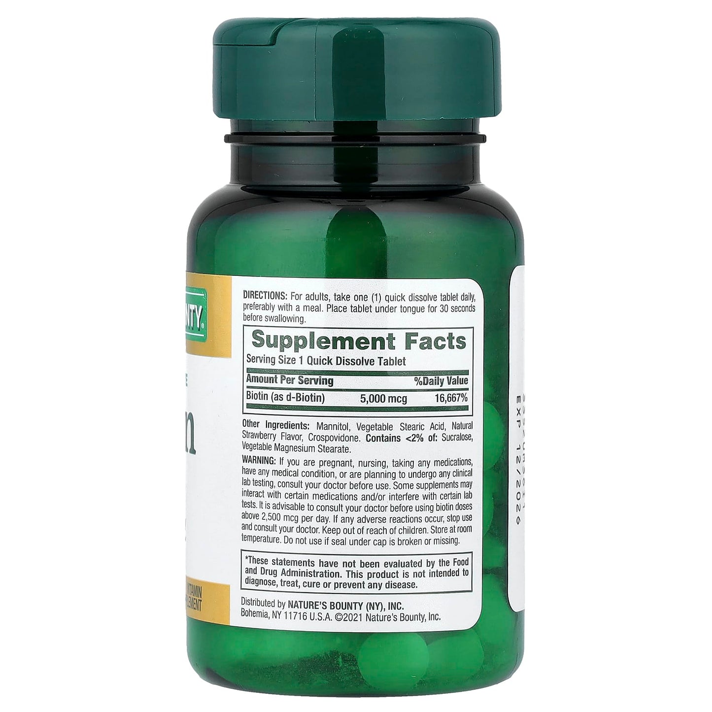 Nature's Bounty, Biotin, Strawberry, 5,000 mcg, 60 Quick Dissolve Tablets - Image 2