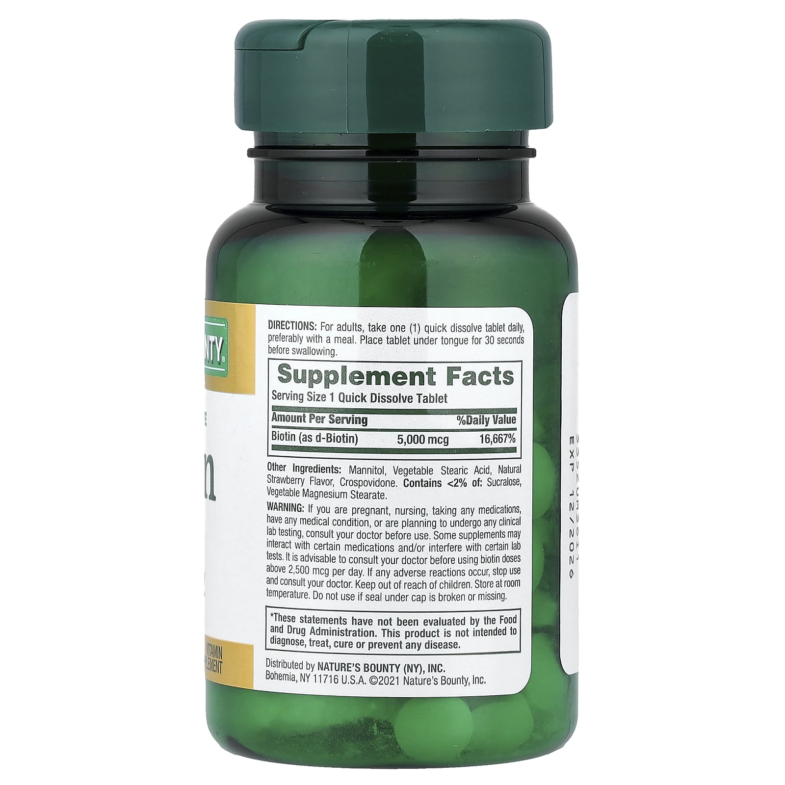 Nature's Bounty, Biotin, Strawberry, 5,000 mcg, 60 Quick Dissolve Tablets - Image 2