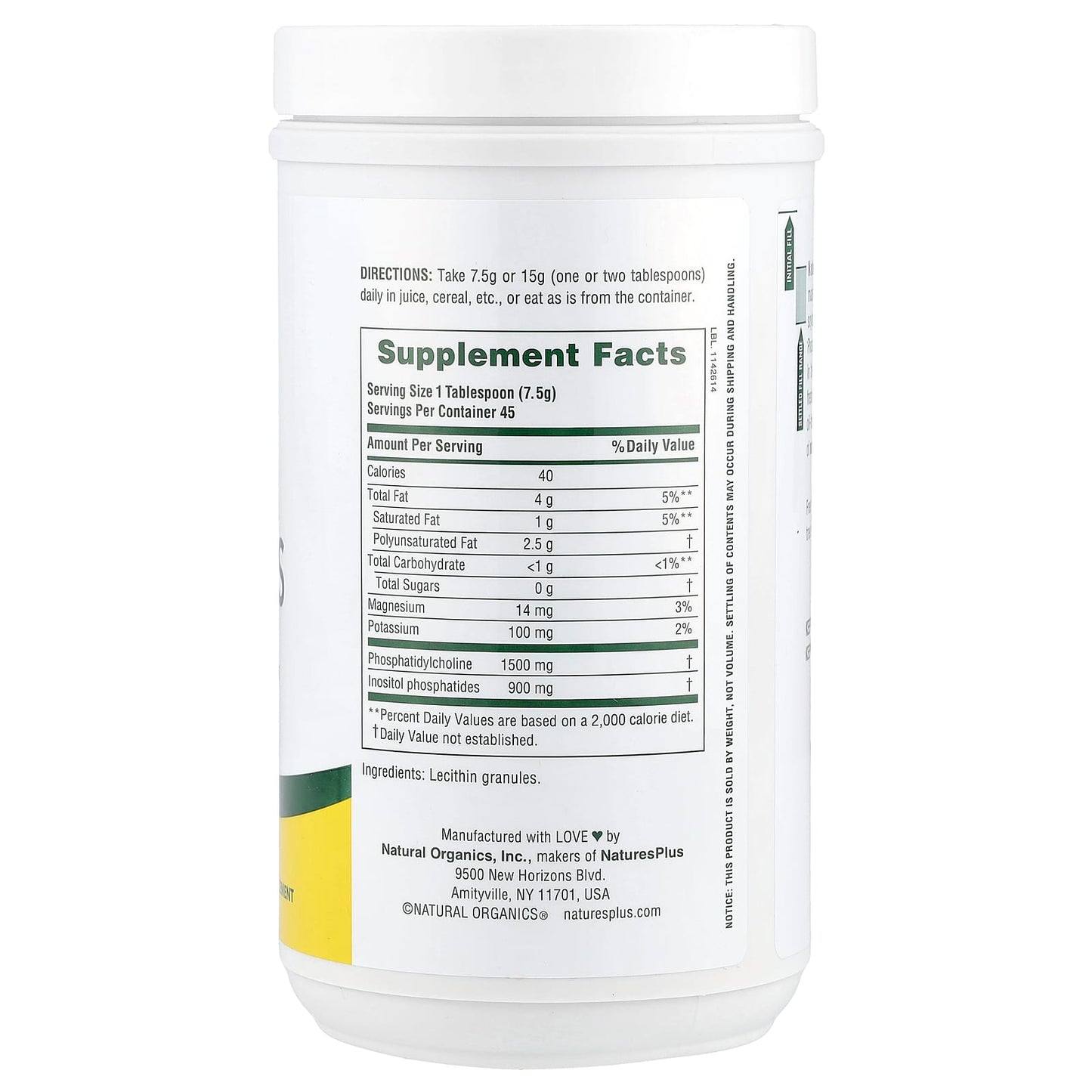 NaturesPlus, Natural Soy Lecithin Granules, 0.74 lb (337.5 g)