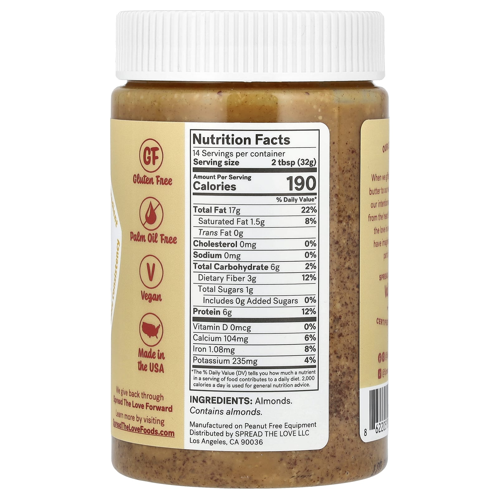 Spread The Love, Almond Butter, Unsalted Crunch, 16 oz (454 g) - Image 2