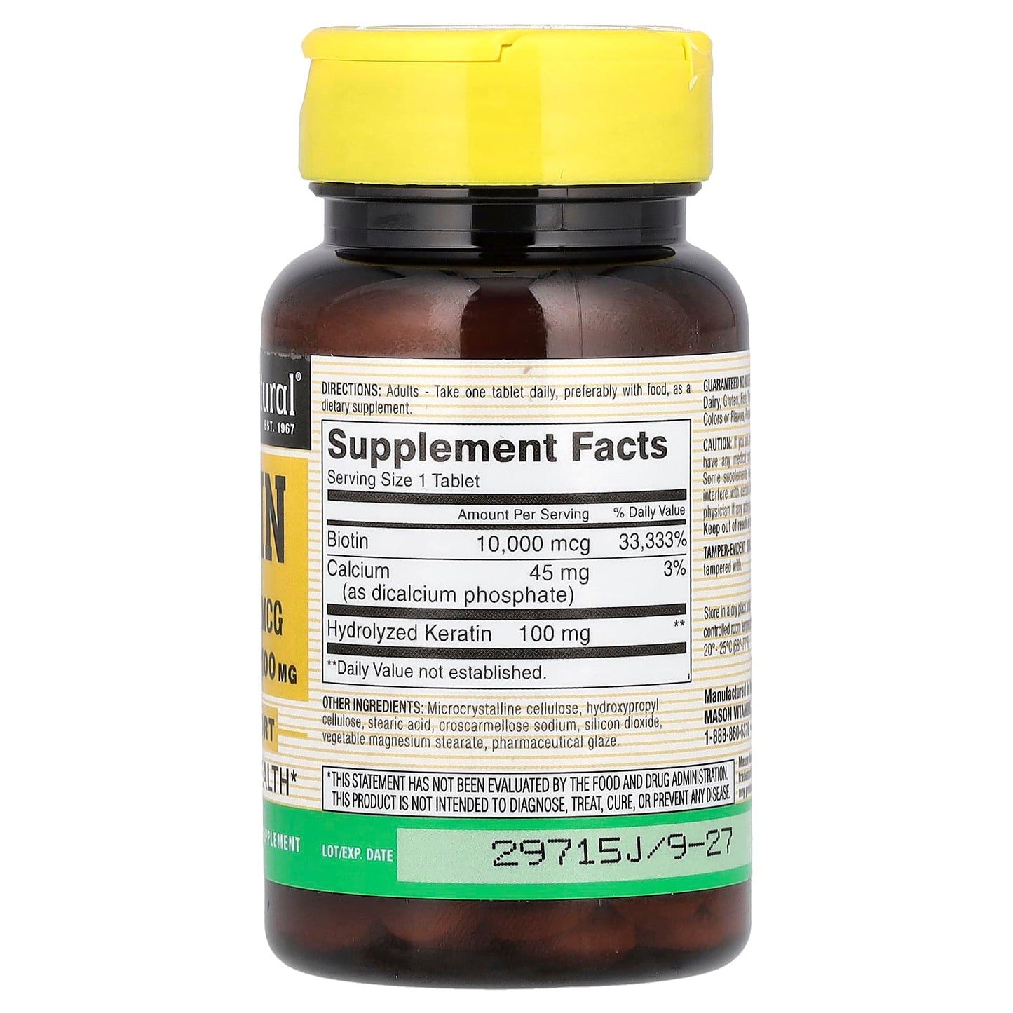 Mason Natural, Biotin Plus Keratin, 60 Tablets - Image 2