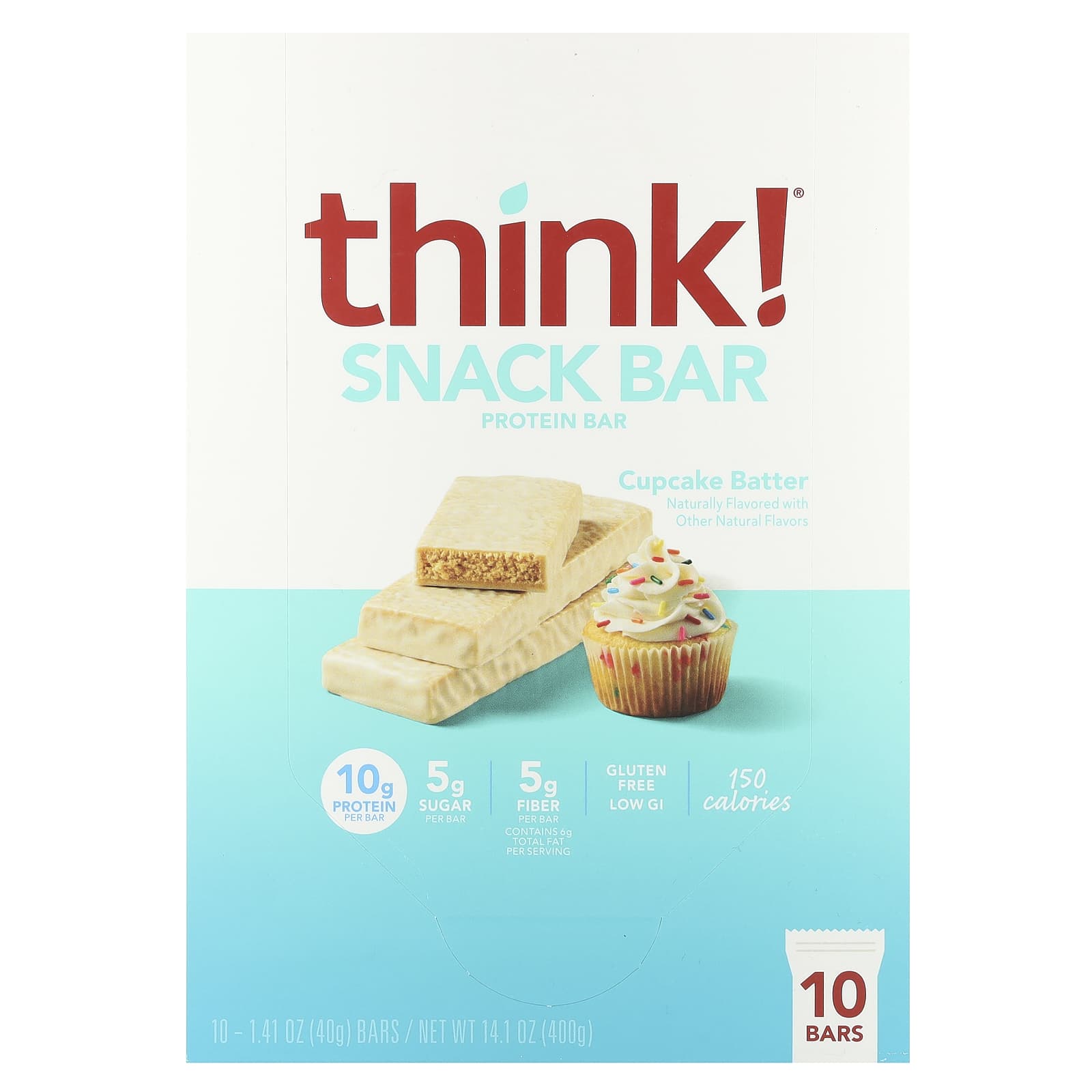Think !, Snack Protein Bar, Cupcake Batter, 10 Bars, 1.41 oz (40 g) Each - Image 1