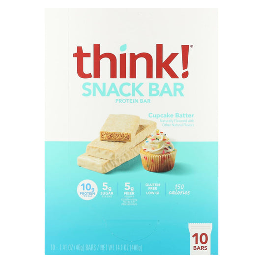 Think !, Snack Protein Bar, Cupcake Batter, 10 Bars, 1.41 oz (40 g) Each - Image 1