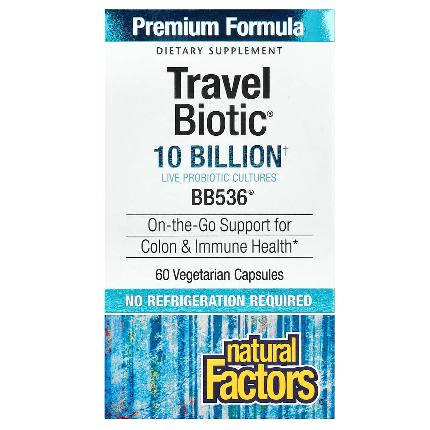 Natural Factors, Travel Biotic, BB536, 10 Billion CFU, 60 Vegetarian Capsules - Image 1