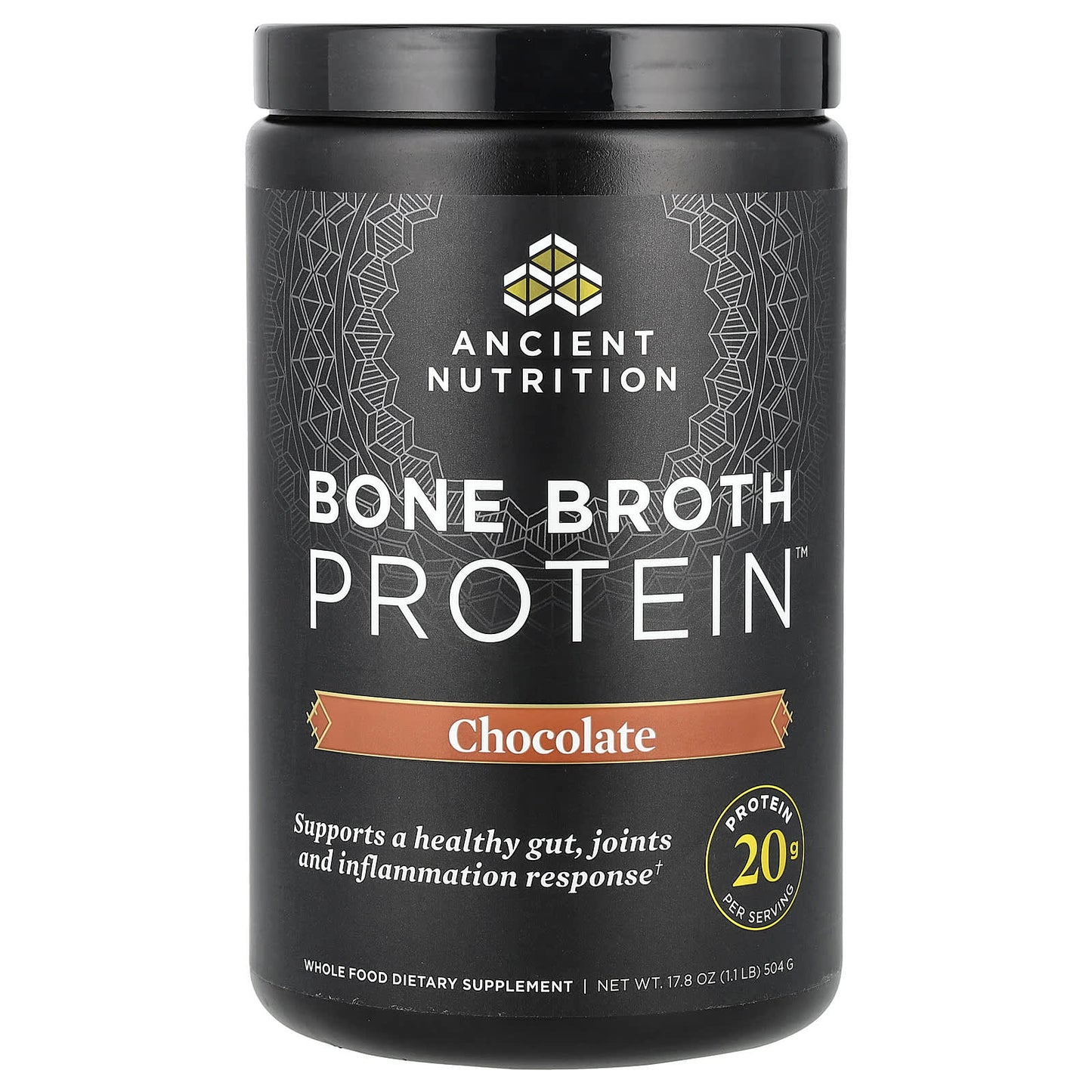 Chocolate Bone Broth Protein Powder by Ancient Nutrition, 1.1 lb (504 g) - Image 1